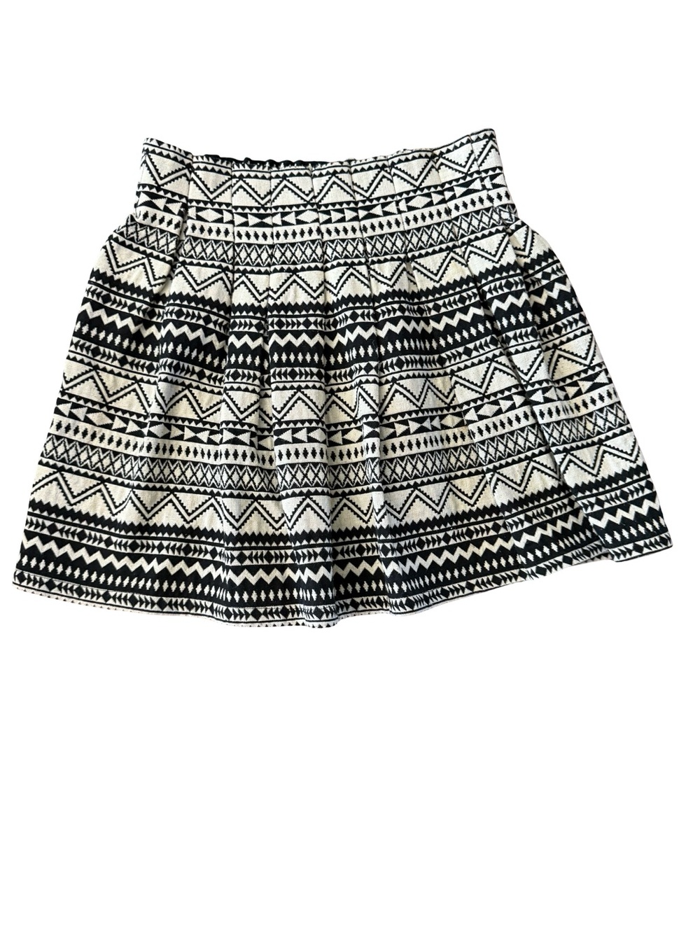 Rehab Black Cream Aztec Tribal Print A-Line Mini Skirt Small Boho Cotton